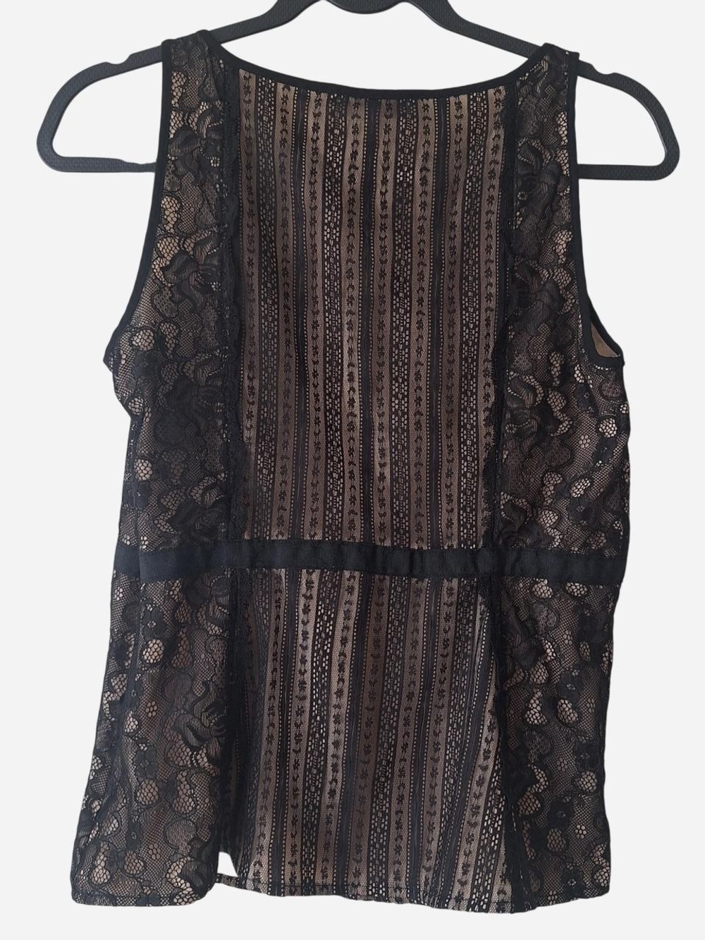 LOFT Black Lace Sheer Striped Back Tank